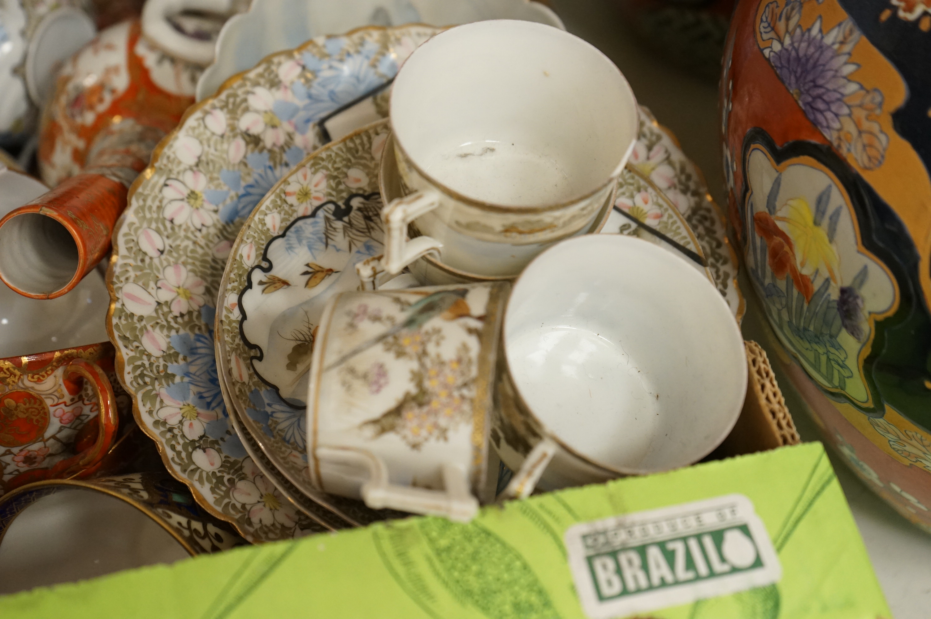 A large collection of Chinese and Japanese ceramics to include a pair of Satsuma vases, a Satsuma jar and cover and Imari wares